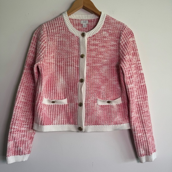 J. Crew Factory Popcorn Stitch Pink Lady Jacket Cardigan Sweater size Medium - Picture 1 of 6